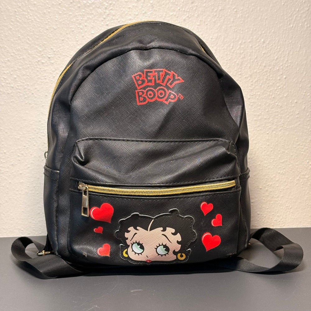 Betty Boop Mini Backpack Womens OS Black Good Hearts Faux Leather Graphic Bag